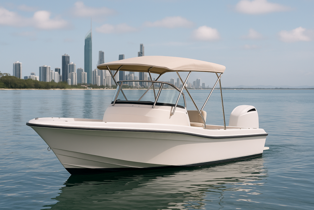 Custom boat canopy in use on a boat near the Gold Coast