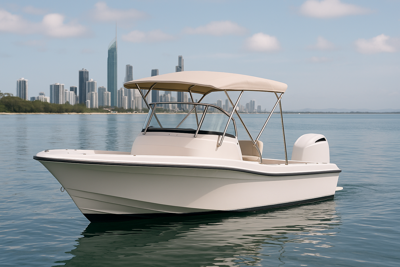 Custom boat canopy in use on a boat near the Gold Coast