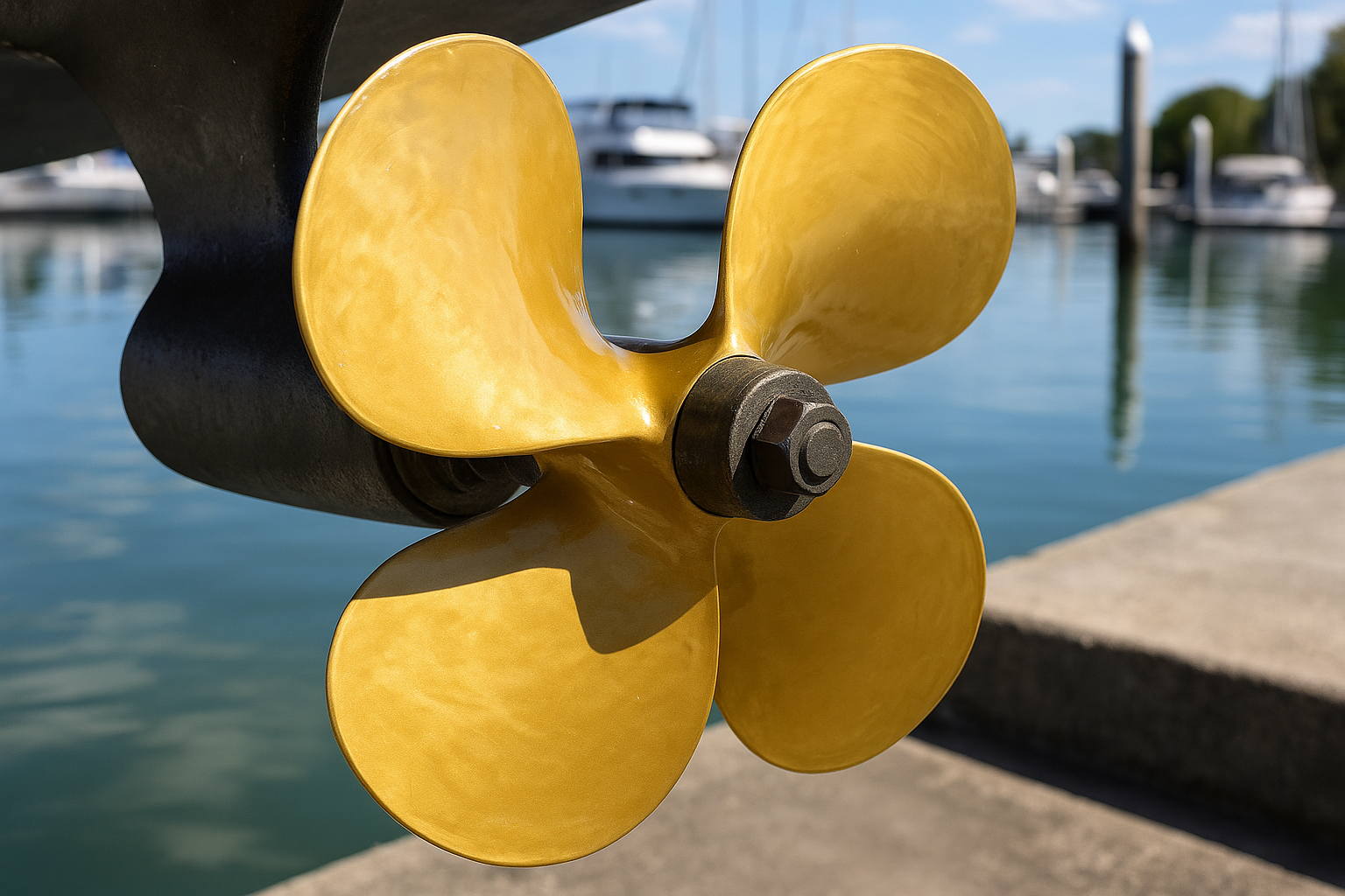 Close-up of boat propeller after Propspeed antifouling application