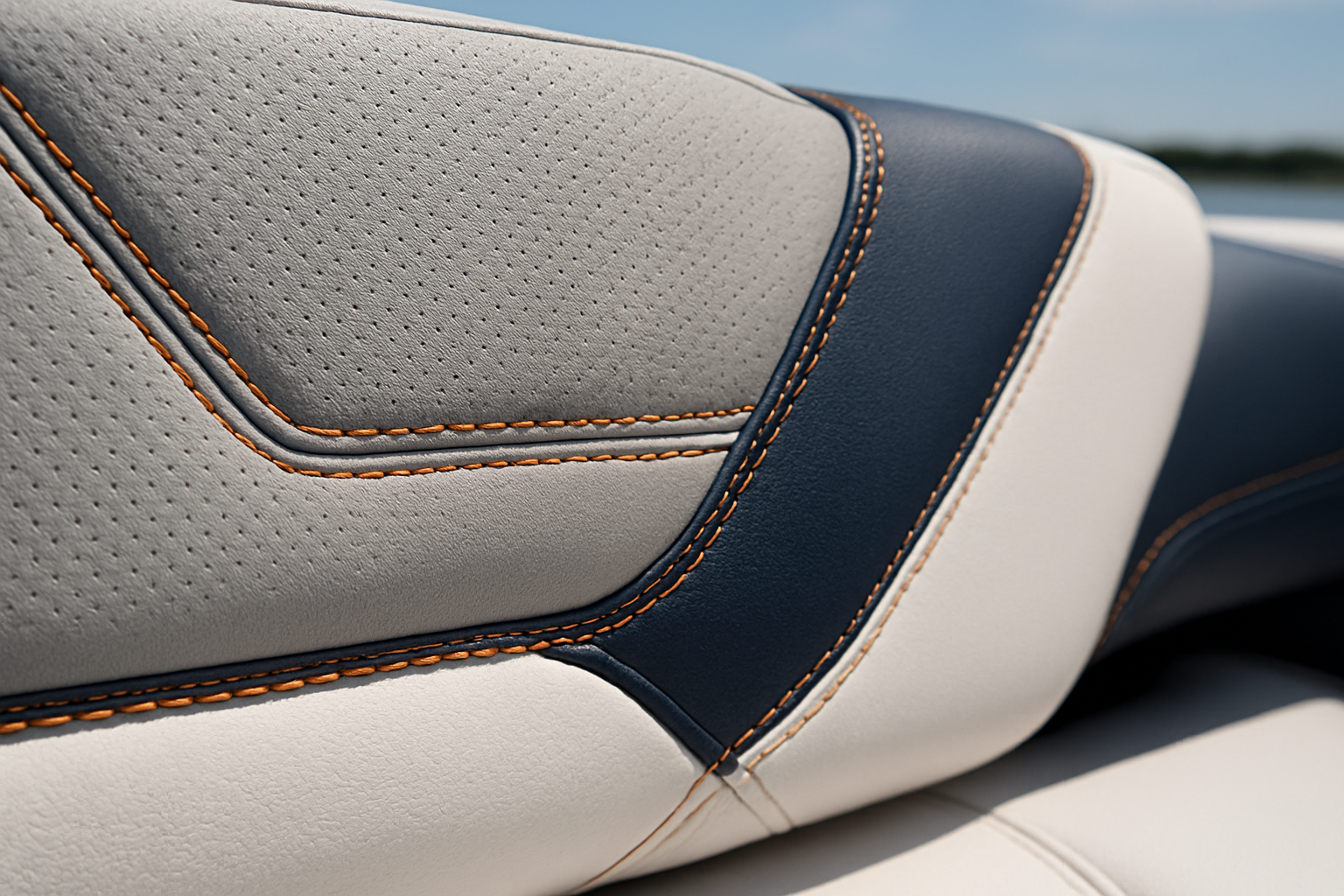 Premium marine upholstery fabric with detailed stitching on a boat seat