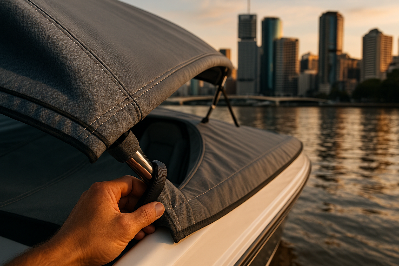 Custom boat cover fitting in Brisbane