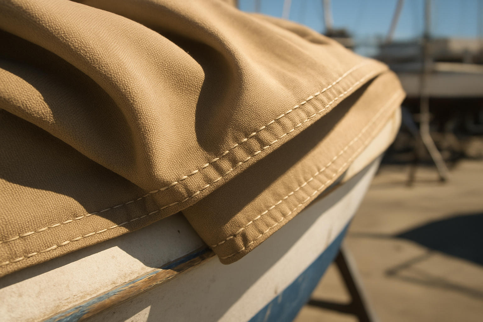 Marine canvas closeup showing durable stitching