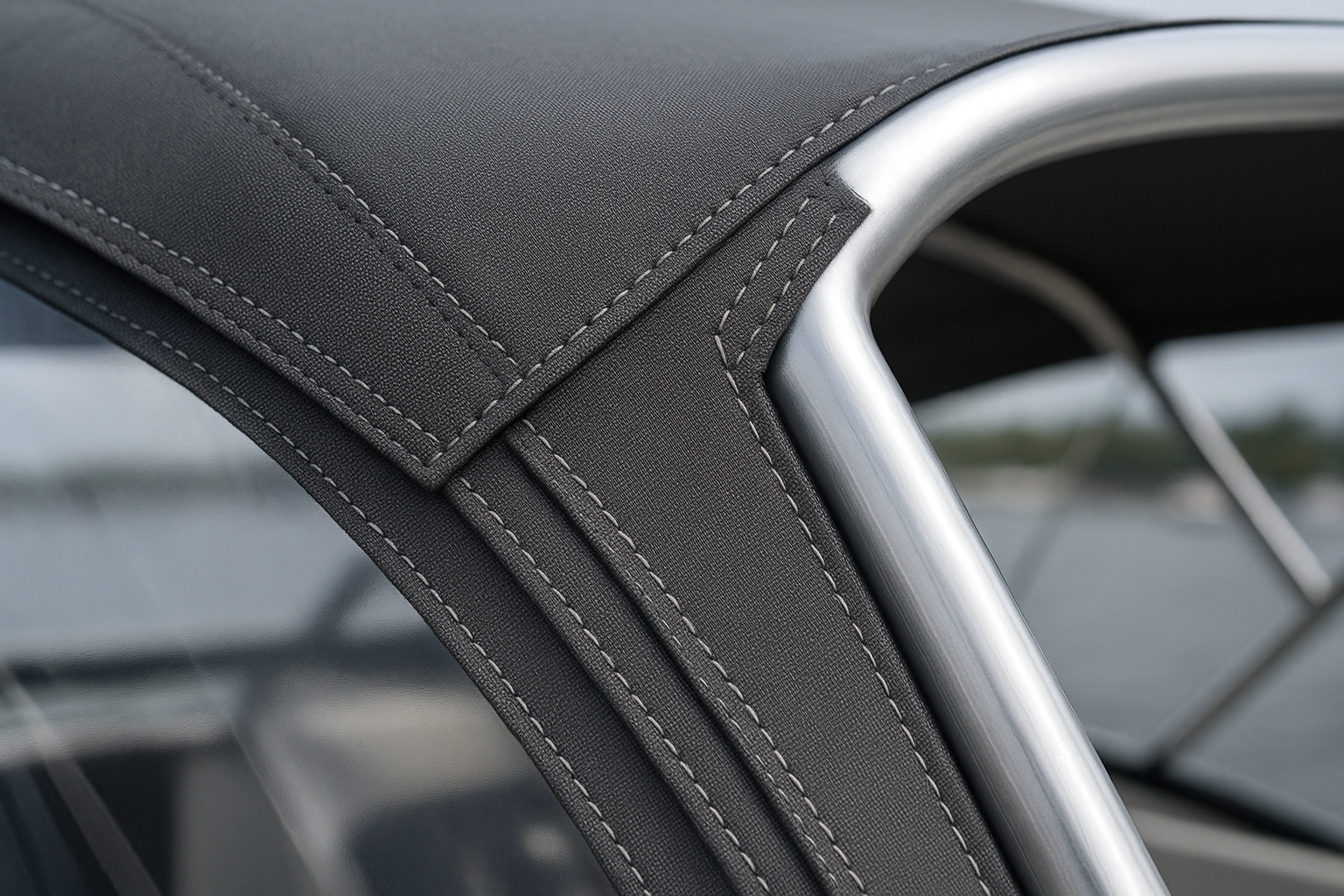Close-up of aluminium boat canopy design