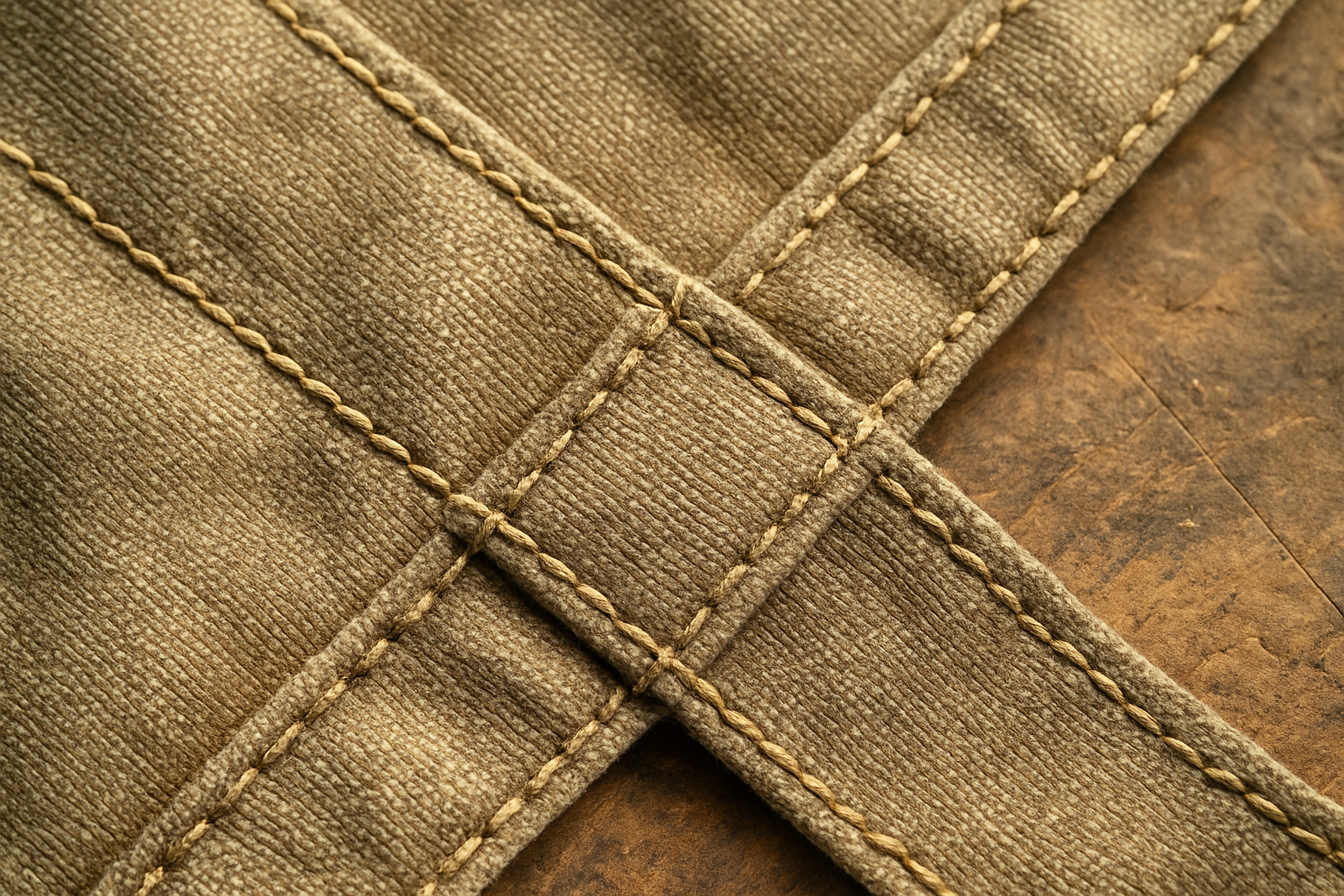 Close-up of marine canvas fabric with precise stitching