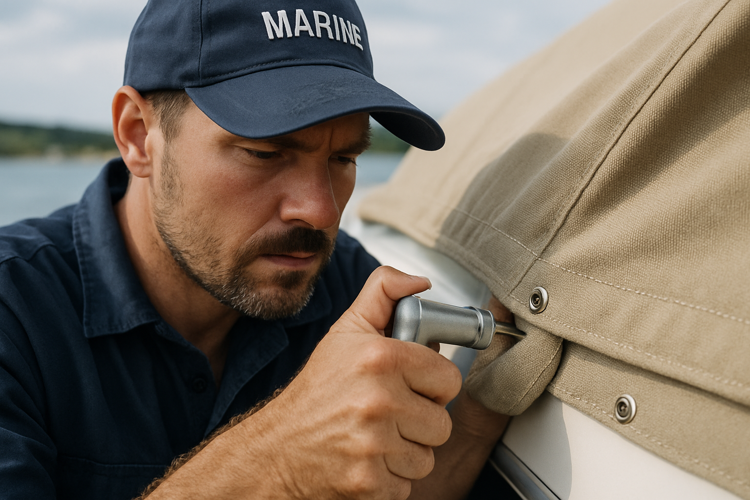 Marine trimmer fitting canvas boat cover.